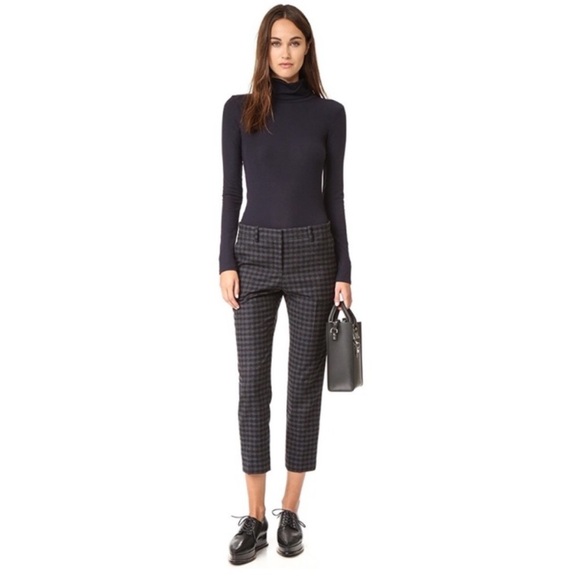 THEORY Treeca 2 Charcoal & Navy Brisk Check Wool Blend Crop Trousers Sz 12 Prep - Picture 1 of 11
